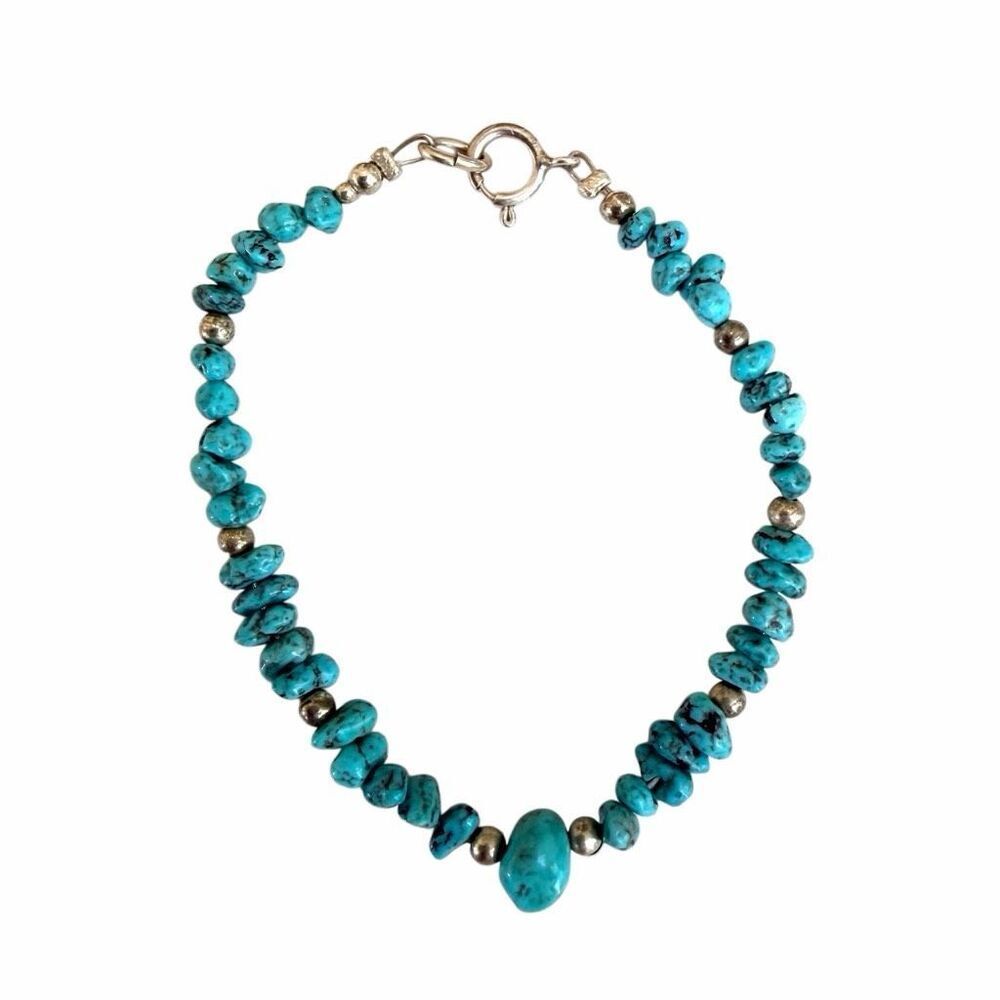 Turquoise Chip Beaded Bracelet with Sterling Silver 925 Clasp